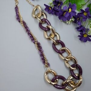 Cute And Chunky Vintage Y2K Purple And Gold Acrylic Chain Necklace